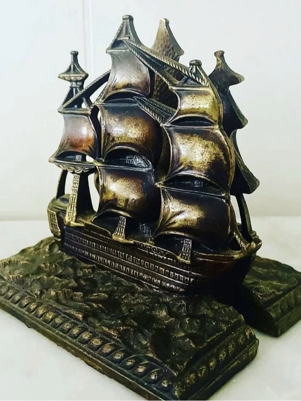 Classic Sailboat Cast Metal Bookends - Bronze Finish Vintage